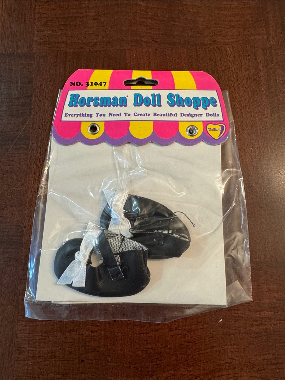 Horsman Doll Shoppe Black Doll Shoes with White Bows Dress Up Clothing